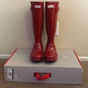 Glossy Red Hunter Rain Boots size 7